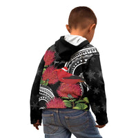 Personalized Mele Kalikimaka Hawaii Kid Hoodie I'iwi Bird With Ohia Lehua - Black Color LT14 - Polynesian Pride