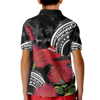 Personalized Mele Kalikimaka Hawaii Kid Polo Shirt I'iwi Bird With Ohia Lehua - Black Color LT14 - Polynesian Pride