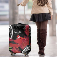 Personalized Mele Kalikimaka Hawaii Luggage Cover I'iwi Bird With Ohia Lehua - Black Color LT14 - Polynesian Pride