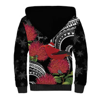 Personalized Mele Kalikimaka Hawaii Sherpa Hoodie I'iwi Bird With Ohia Lehua - Black Color LT14 - Polynesian Pride