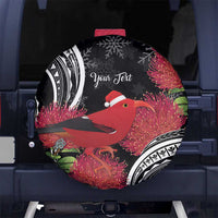 Personalized Mele Kalikimaka Hawaii Spare Tire Cover I'iwi Bird With Ohia Lehua - Black Color LT14 - Polynesian Pride
