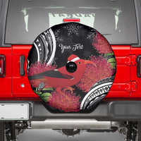 Personalized Mele Kalikimaka Hawaii Spare Tire Cover I'iwi Bird With Ohia Lehua - Black Color LT14 - Polynesian Pride