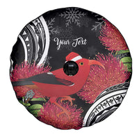 Personalized Mele Kalikimaka Hawaii Spare Tire Cover I'iwi Bird With Ohia Lehua - Black Color LT14 - Polynesian Pride