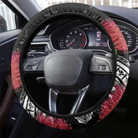 Mele Kalikimaka Hawaii Steering Wheel Cover I'iwi Bird With Ohia Lehua - Black Color LT14 - Polynesian Pride