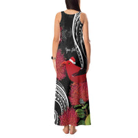 Personalized Mele Kalikimaka Hawaii Tank Maxi Dress I'iwi Bird With Ohia Lehua - Black Color LT14 - Polynesian Pride
