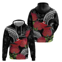 Personalized Mele Kalikimaka Hawaii Zip Hoodie I'iwi Bird With Ohia Lehua - Black Color LT14 - Polynesian Pride