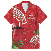 Personalized Mele Kalikimaka Hawaii Family Matching Off The Shoulder Long Sleeve Dress and Hawaiian Shirt I'iwi Bird With Ohia Lehua - Red Color LT14 Dad's Shirt - Short Sleeve Red - Polynesian Pride