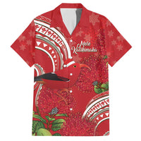 Personalized Mele Kalikimaka Hawaii Family Matching Off Shoulder Maxi Dress and Hawaiian Shirt I'iwi Bird With Ohia Lehua - Red Color LT14 Dad's Shirt - Short Sleeve Red - Polynesian Pride