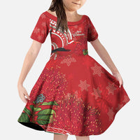 Personalized Mele Kalikimaka Hawaii Family Matching Puletasi and Hawaiian Shirt I'iwi Bird With Ohia Lehua - Red Color LT14 Daughter's Dress Red - Polynesian Pride