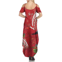 Personalized Mele Kalikimaka Hawaii Family Matching Summer Maxi Dress and Hawaiian Shirt I'iwi Bird With Ohia Lehua - Red Color LT14 - Polynesian Pride