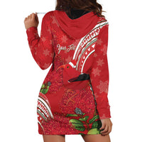 Personalized Mele Kalikimaka Hawaii Hoodie Dress I'iwi Bird With Ohia Lehua - Red Color LT14 - Polynesian Pride