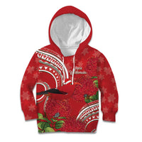 Personalized Mele Kalikimaka Hawaii Kid Hoodie I'iwi Bird With Ohia Lehua - Red Color LT14 Hoodie Red - Polynesian Pride