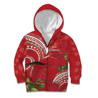 Personalized Mele Kalikimaka Hawaii Kid Hoodie I'iwi Bird With Ohia Lehua - Red Color LT14 Zip Hoodie Red - Polynesian Pride