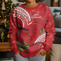 Personalized Mele Kalikimaka Hawaii Kid Ugly Christmas Sweater I'iwi Bird With Ohia Lehua - Red Color LT14 - Polynesian Pride