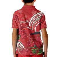 Personalized Mele Kalikimaka Hawaii Kid Polo Shirt I'iwi Bird With Ohia Lehua - Red Color LT14 - Polynesian Pride