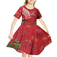 Personalized Mele Kalikimaka Hawaii Kid Short Sleeve Dress I'iwi Bird With Ohia Lehua - Red Color LT14 - Polynesian Pride