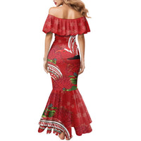 Personalized Mele Kalikimaka Hawaii Mermaid Dress I'iwi Bird With Ohia Lehua - Red Color LT14 - Polynesian Pride