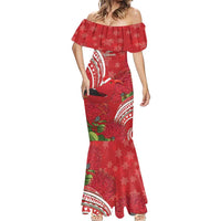 Personalized Mele Kalikimaka Hawaii Mermaid Dress I'iwi Bird With Ohia Lehua - Red Color LT14 - Polynesian Pride