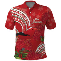 Personalized Mele Kalikimaka Hawaii Polo Shirt I'iwi Bird With Ohia Lehua - Red Color LT14 Red - Polynesian Pride