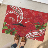 Personalized Mele Kalikimaka Hawaii Rubber Doormat I'iwi Bird With Ohia Lehua - Red Color
