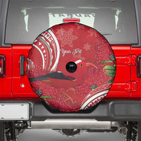 Personalized Mele Kalikimaka Hawaii Spare Tire Cover I'iwi Bird With Ohia Lehua - Red Color LT14 - Polynesian Pride
