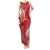 Personalized Mele Kalikimaka Hawaii Tank Maxi Dress I'iwi Bird With Ohia Lehua - Red Color LT14 Women Red - Polynesian Pride