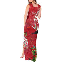 Personalized Mele Kalikimaka Hawaii Tank Maxi Dress I'iwi Bird With Ohia Lehua - Red Color LT14 - Polynesian Pride