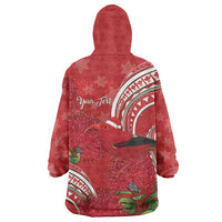 Personalized Mele Kalikimaka Hawaii Wearable Blanket Hoodie I'iwi Bird With Ohia Lehua - Red Color LT14 - Polynesian Pride