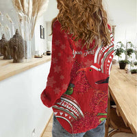 Personalized Mele Kalikimaka Hawaii Women Casual Shirt I'iwi Bird With Ohia Lehua - Red Color LT14 - Polynesian Pride