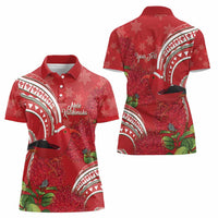 Personalized Mele Kalikimaka Hawaii Women Polo Shirt I'iwi Bird With Ohia Lehua - Red Color LT14 - Polynesian Pride