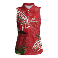 Personalized Mele Kalikimaka Hawaii Women Sleeveless Polo Shirt I'iwi Bird With Ohia Lehua - Red Color LT14 Female Red - Polynesian Pride