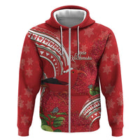 Personalized Mele Kalikimaka Hawaii Zip Hoodie I'iwi Bird With Ohia Lehua - Red Color LT14 Zip Hoodie Red - Polynesian Pride
