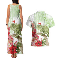 Pastel Green Hawaii Chameleon Christmas Couples Matching Tank Maxi Dress and Hawaiian Shirt Mele Kalikimaka Kakau - Watercolor LT14 - Polynesian Pride