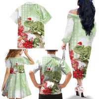 Pastel Green Hawaii Chameleon Christmas Family Matching Off The Shoulder Long Sleeve Dress and Hawaiian Shirt Mele Kalikimaka Kakau - Watercolor LT14 - Polynesian Pride