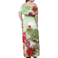 Pastel Green Hawaii Chameleon Christmas Family Matching Off Shoulder Maxi Dress and Hawaiian Shirt Mele Kalikimaka Kakau - Watercolor LT14 - Polynesian Pride