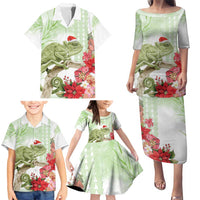 Pastel Green Hawaii Chameleon Christmas Family Matching Puletasi and Hawaiian Shirt Mele Kalikimaka Kakau - Watercolor LT14 - Polynesian Pride