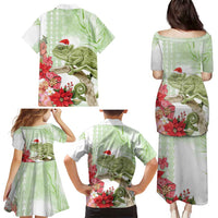 Pastel Green Hawaii Chameleon Christmas Family Matching Puletasi and Hawaiian Shirt Mele Kalikimaka Kakau - Watercolor LT14 - Polynesian Pride