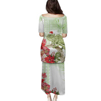 Pastel Green Hawaii Chameleon Christmas Family Matching Puletasi and Hawaiian Shirt Mele Kalikimaka Kakau - Watercolor LT14 - Polynesian Pride