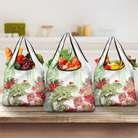 Pastel Green Hawaii Chameleon Christmas Grocery Bag Mele Kalikimaka Kakau - Watercolor LT14 3-pack One Size Green - Polynesian Pride