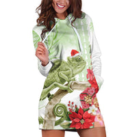 Pastel Green Hawaii Chameleon Christmas Hoodie Dress Mele Kalikimaka Kakau - Watercolor LT14 Green - Polynesian Pride
