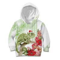 Pastel Green Hawaii Chameleon Christmas Kid Hoodie Mele Kalikimaka Kakau - Watercolor LT14 Hoodie Green - Polynesian Pride