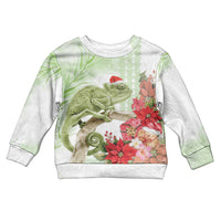 Pastel Green Hawaii Chameleon Christmas Kid Ugly Christmas Sweater Mele Kalikimaka Kakau - Watercolor LT14 Kid Green - Polynesian Pride