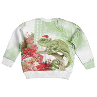 Pastel Green Hawaii Chameleon Christmas Kid Ugly Christmas Sweater Mele Kalikimaka Kakau - Watercolor LT14 - Polynesian Pride