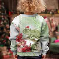 Pastel Green Hawaii Chameleon Christmas Kid Ugly Christmas Sweater Mele Kalikimaka Kakau - Watercolor LT14 - Polynesian Pride