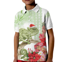 Pastel Green Hawaii Chameleon Christmas Kid Polo Shirt Mele Kalikimaka Kakau - Watercolor LT14 Kid Green - Polynesian Pride