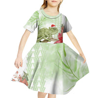Pastel Green Hawaii Chameleon Christmas Kid Short Sleeve Dress Mele Kalikimaka Kakau - Watercolor LT14 - Polynesian Pride