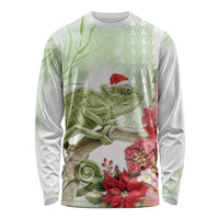 Pastel Green Hawaii Chameleon Christmas Long Sleeve Shirt Mele Kalikimaka Kakau - Watercolor LT14 Unisex Green - Polynesian Pride