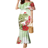Pastel Green Hawaii Chameleon Christmas Mermaid Dress Mele Kalikimaka Kakau - Watercolor LT14 Women Green - Polynesian Pride