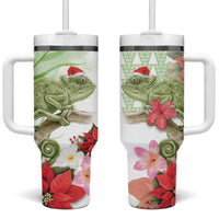 Pastel Green Hawaii Chameleon Christmas Tumbler With Handle Mele Kalikimaka Kakau - Watercolor LT14 One Size: 40 oz Green - Polynesian Pride