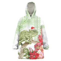 Pastel Green Hawaii Chameleon Christmas Wearable Blanket Hoodie Mele Kalikimaka Kakau - Watercolor LT14 One Size Green - Polynesian Pride